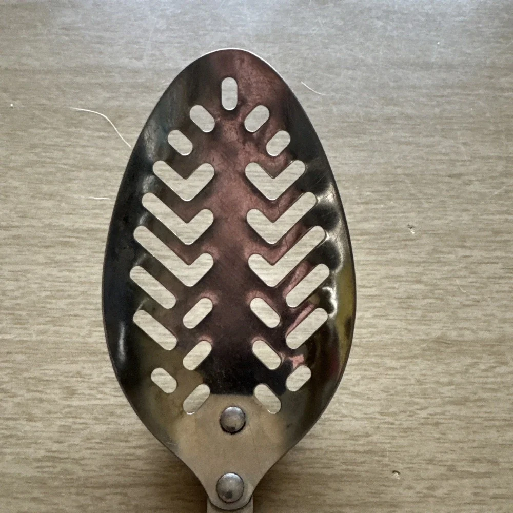 EKCO Flint Arrowhead Stainless Vanadium Slotted Serving Spoon Black Handle USA